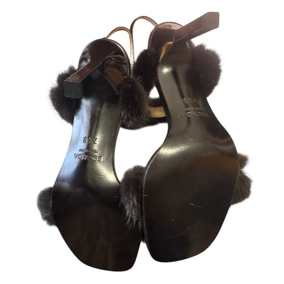 Vintage ESCADA fur kitten heel sandals +  matching baguette suede purse size 7.5 - Picture 7 of 16